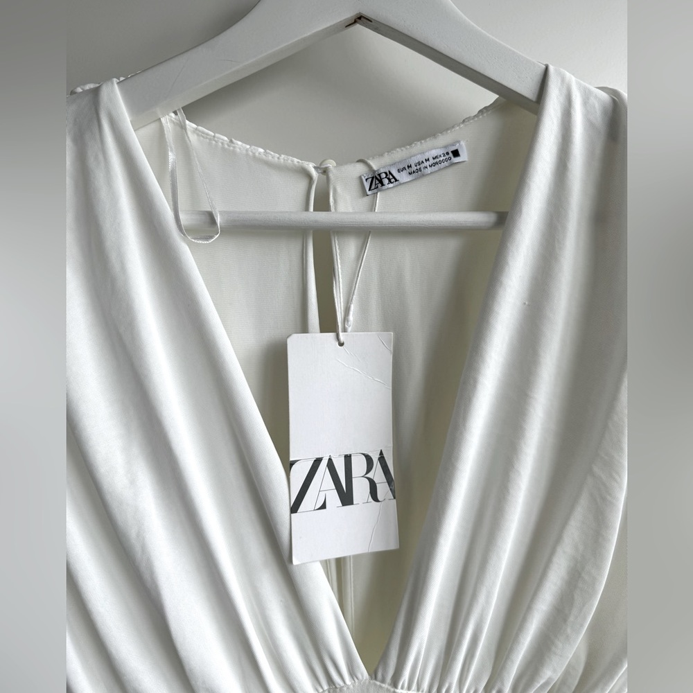 Zara White Deep-V Maxi Dress - Picture 8 of 8